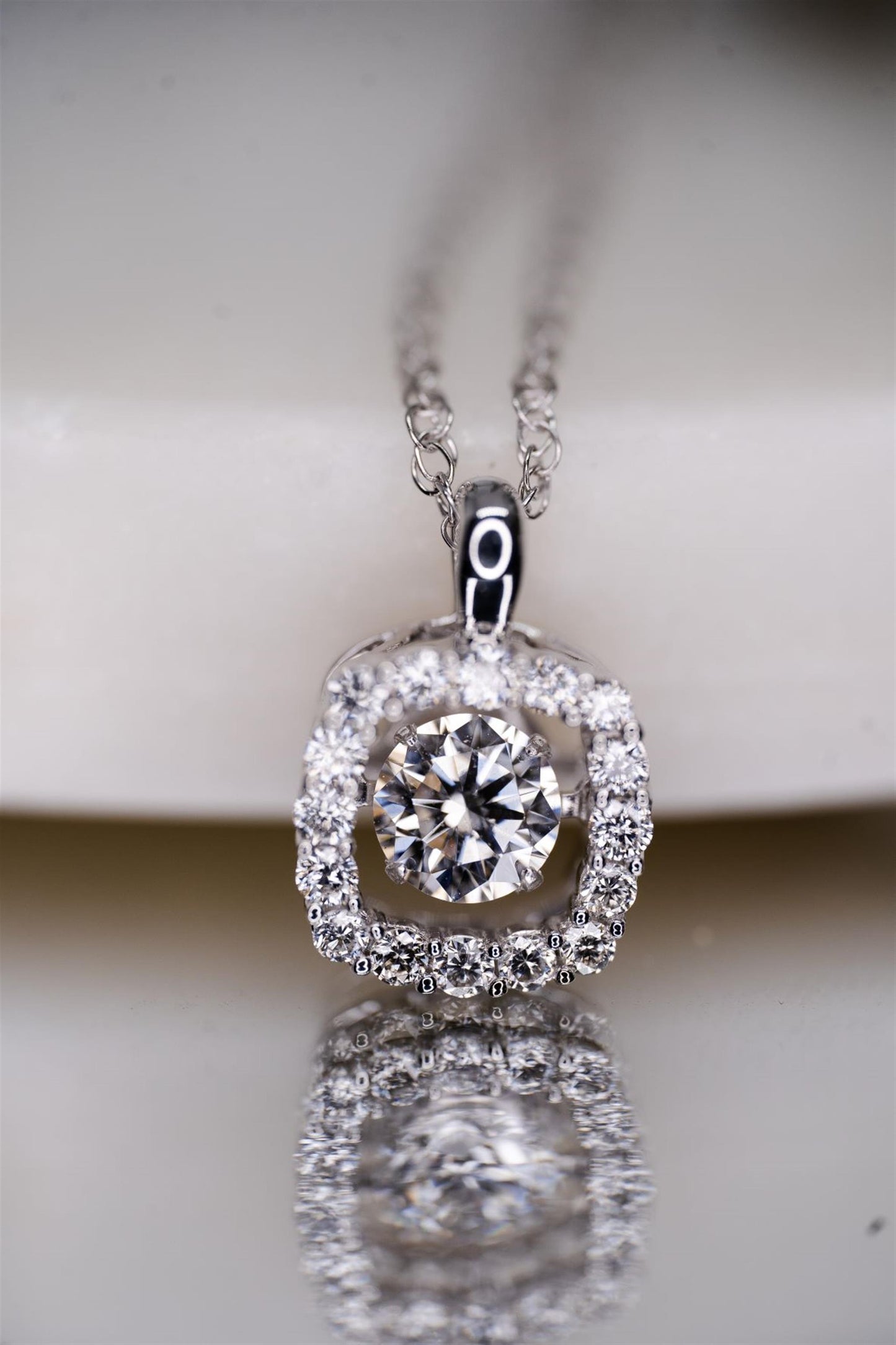 14K WG Lab Grown Dancing Diamond Necklace