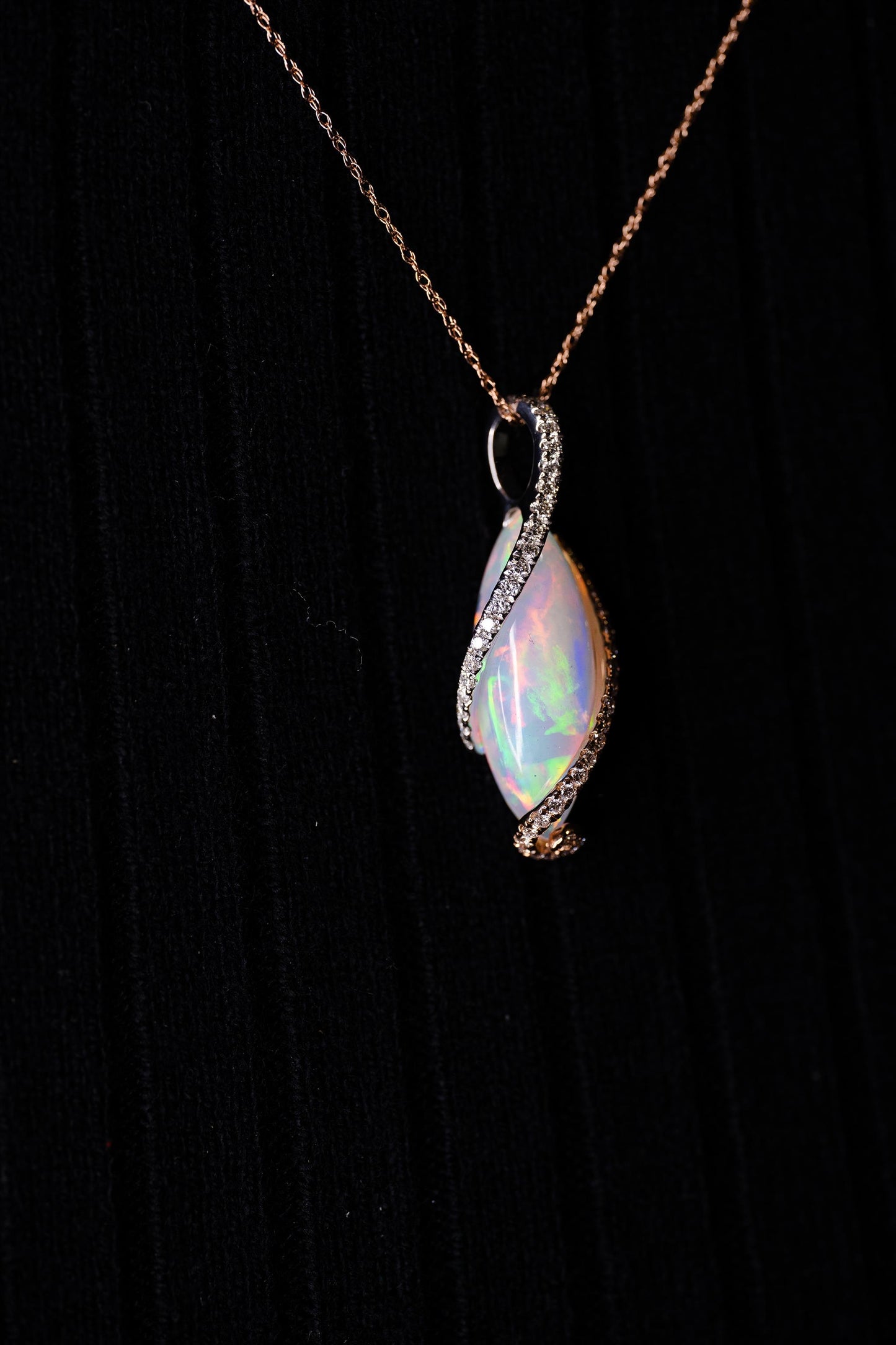 14K Two Tone Gold 4.55ct Opal and 0.39tdw Diamond Pendant