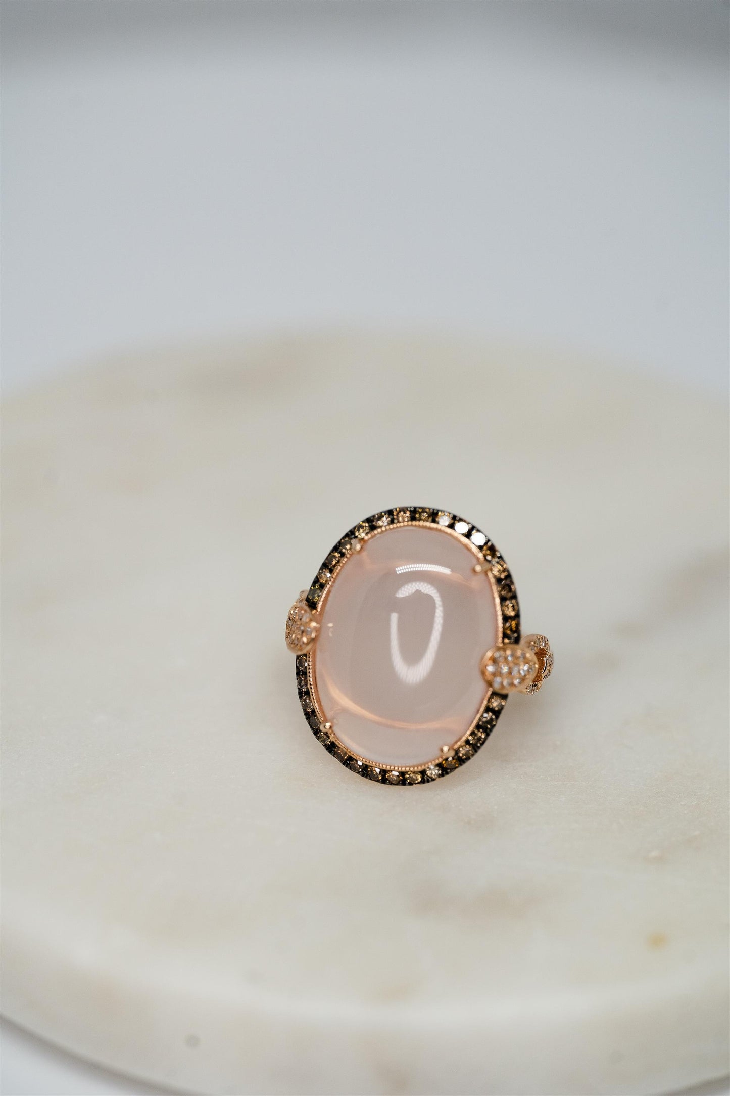 14K Rose Gold Rose Quartz and Chocolate Diamond Ring