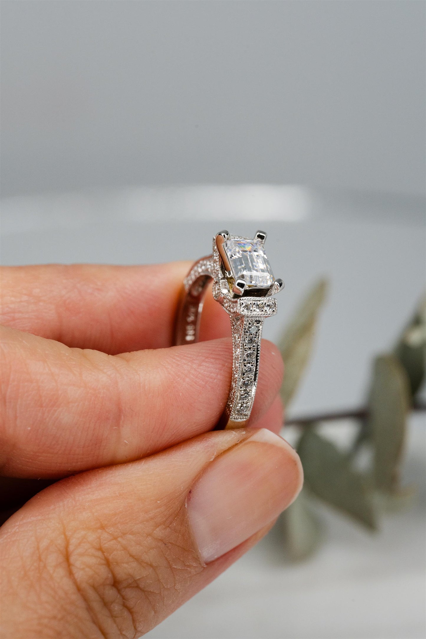 14k White Gold Emerald Cut Diamond Ring