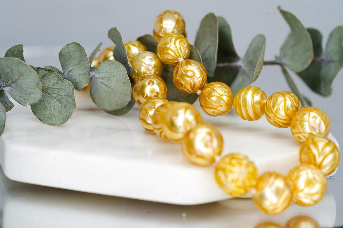 Natural Carved South Sea Yellow Pearl Necklace