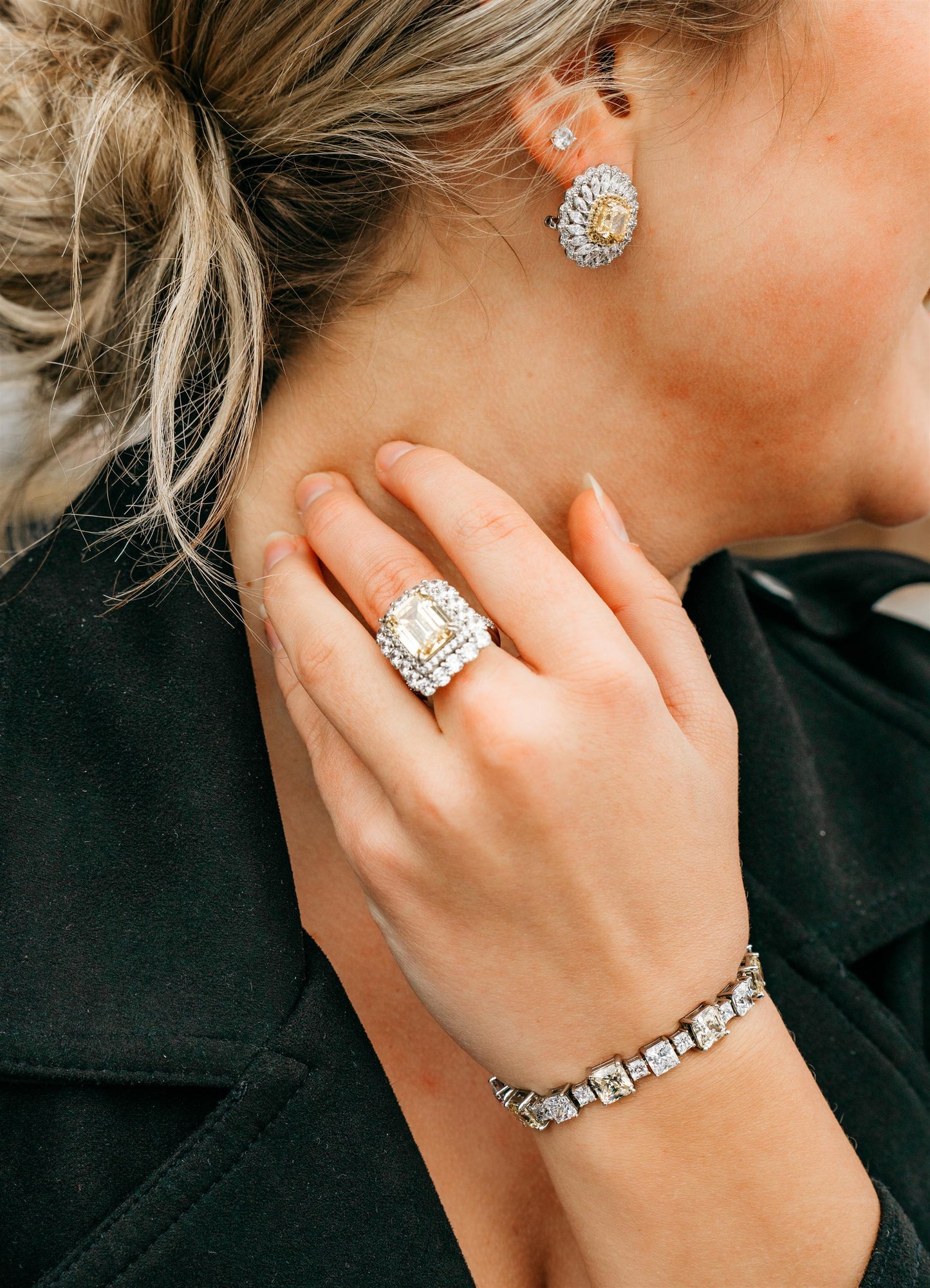 Big White And Yellow CZ Earrings