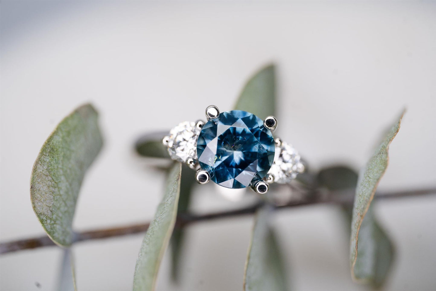 Montana Sapphire and Diamond Three Stone Ring