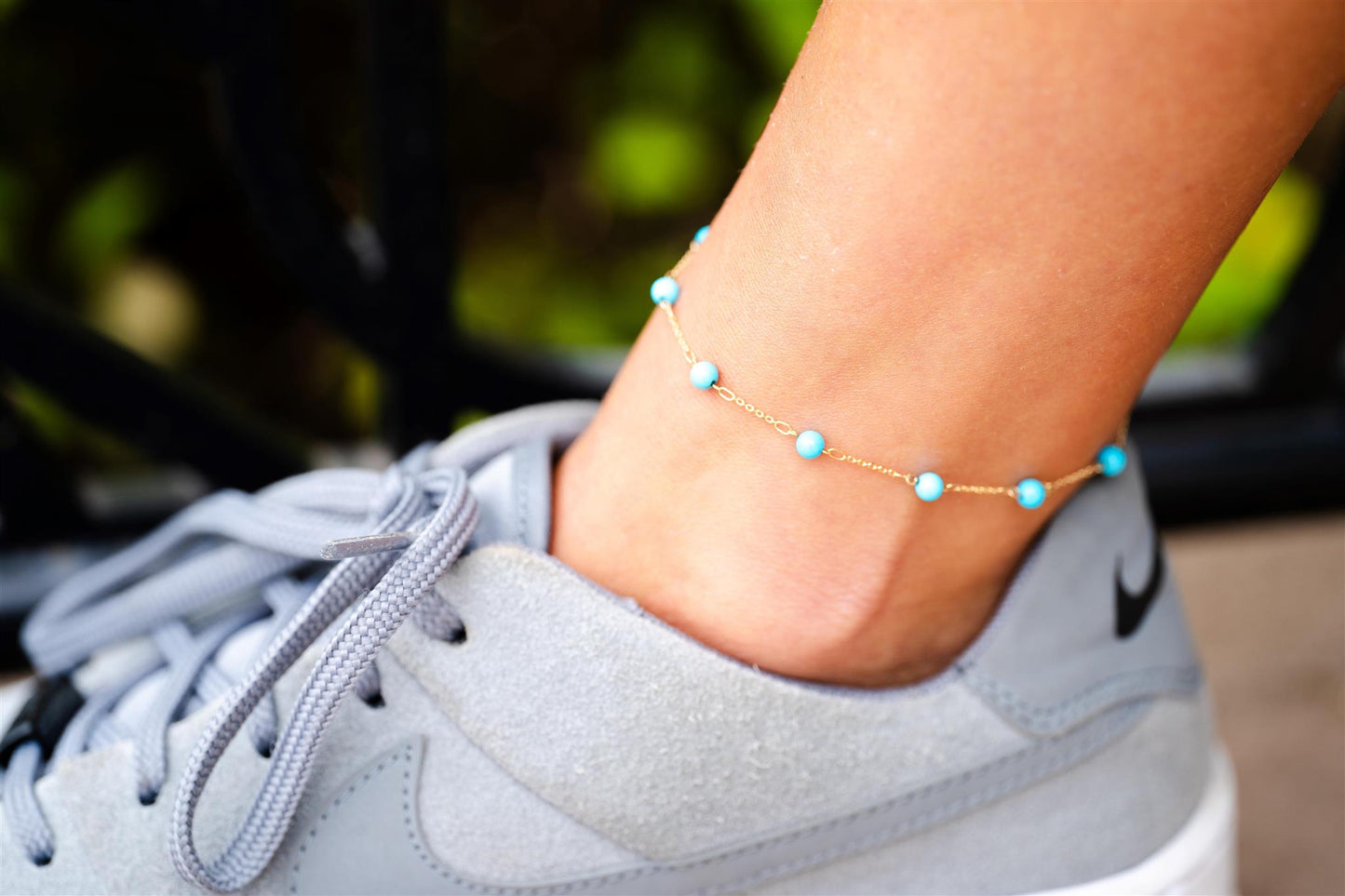 18K Yellow Gold Turquoise Anklet