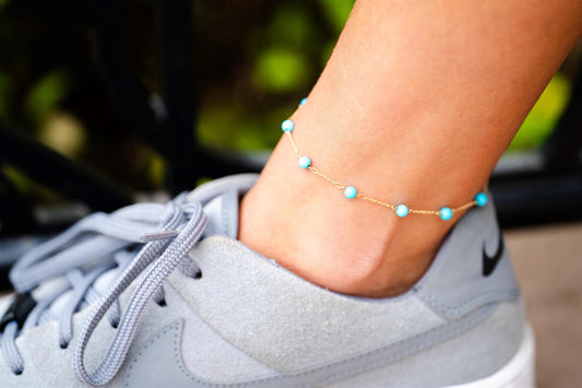 18K Yellow Gold Turquoise Anklet