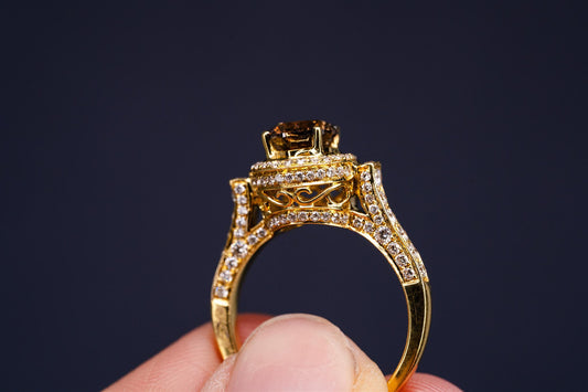 18K YG and Chocolate Diamond Cathedral Ring