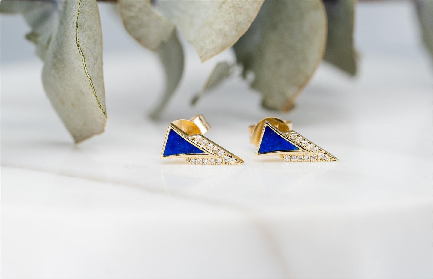 14K YG, Blue Lapis and Diamond Earrings