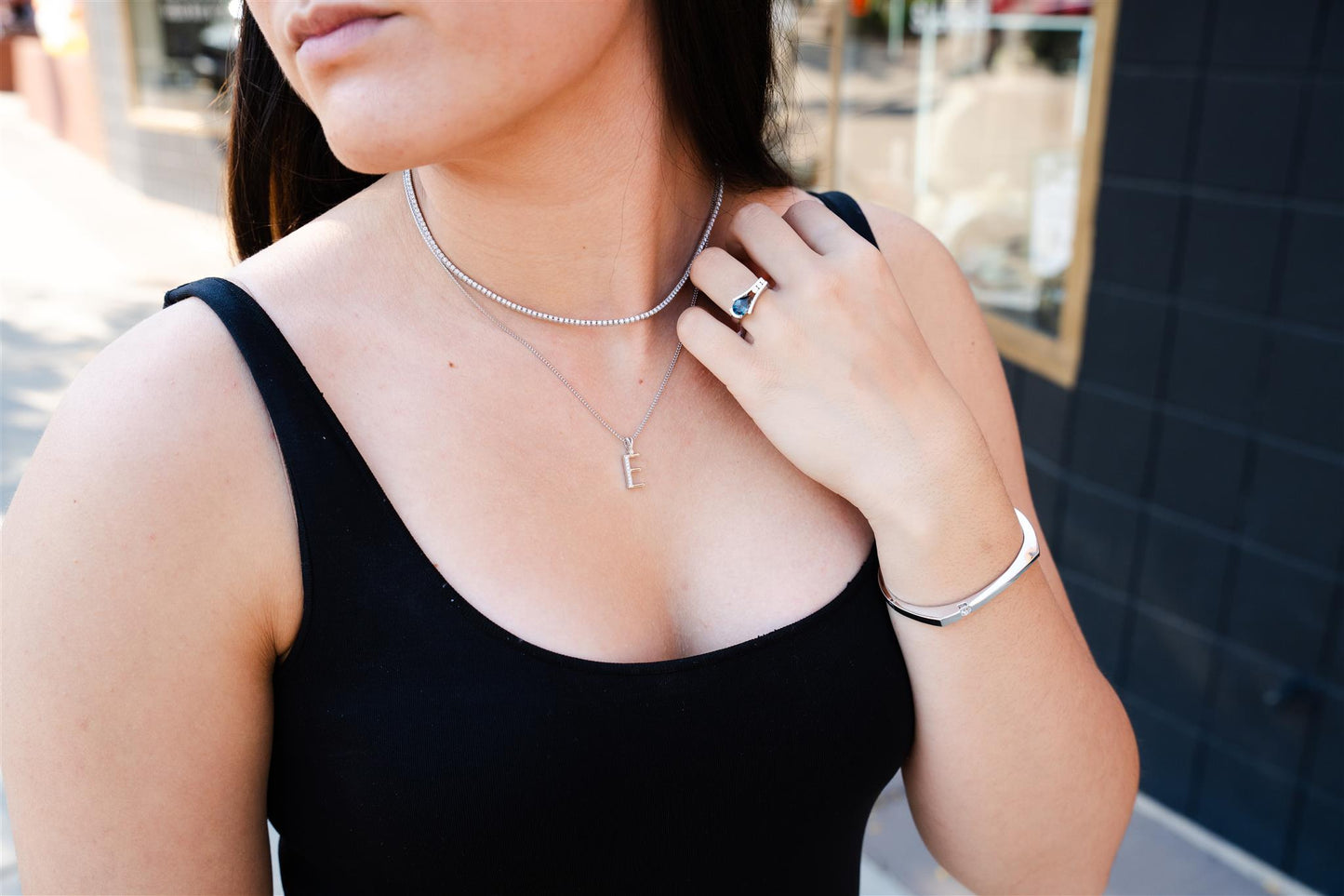 14K White Gold Initial Pendant and Necklace With Pave' Diamonds