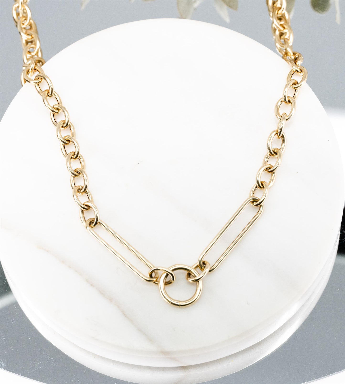 Yellow Gold Paperclip And O Necklace