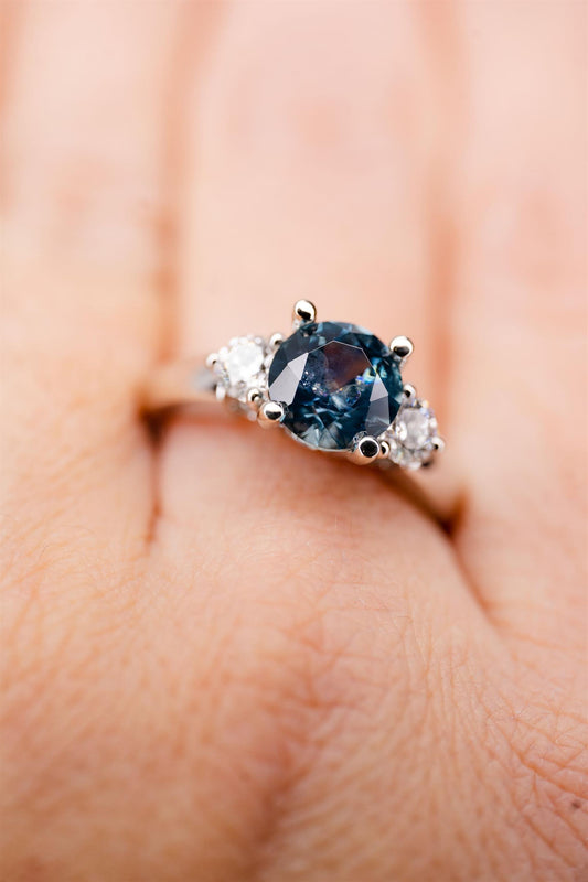 Montana Sapphire and Diamond Three Stone Ring