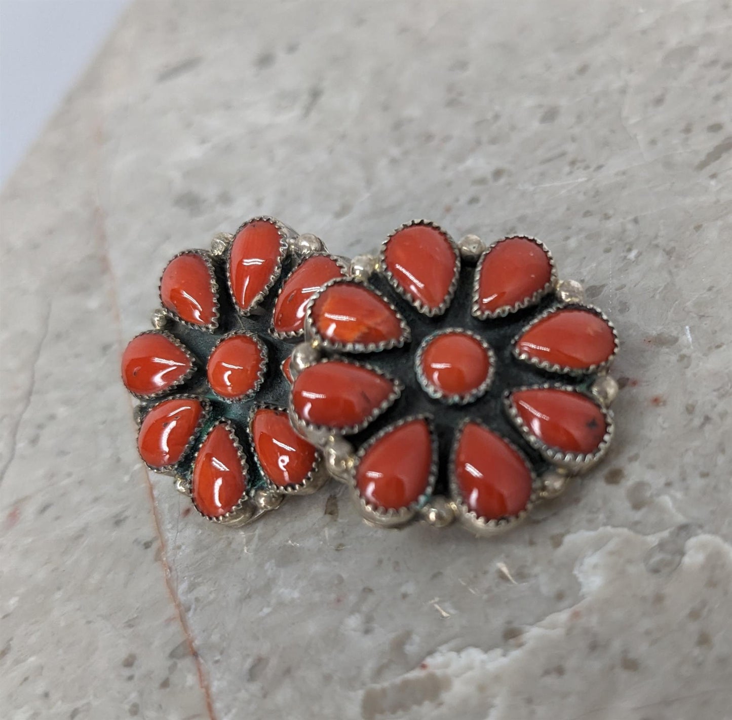 Sterling Silver and Coral Cluster Earrings