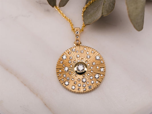 Yellow Gold and Diamond Sun Necklace