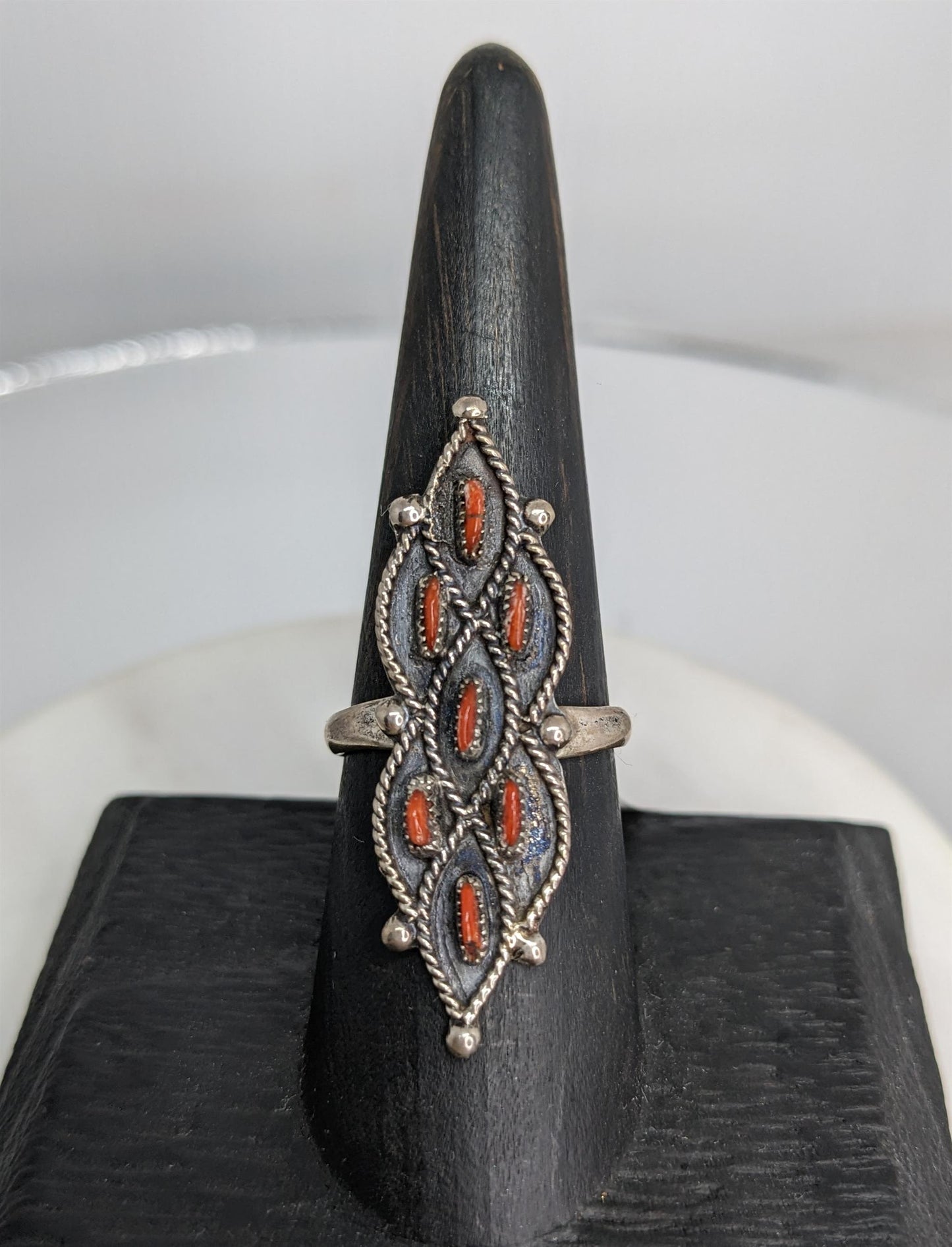 Zuni Coral Sterling Silver Ring