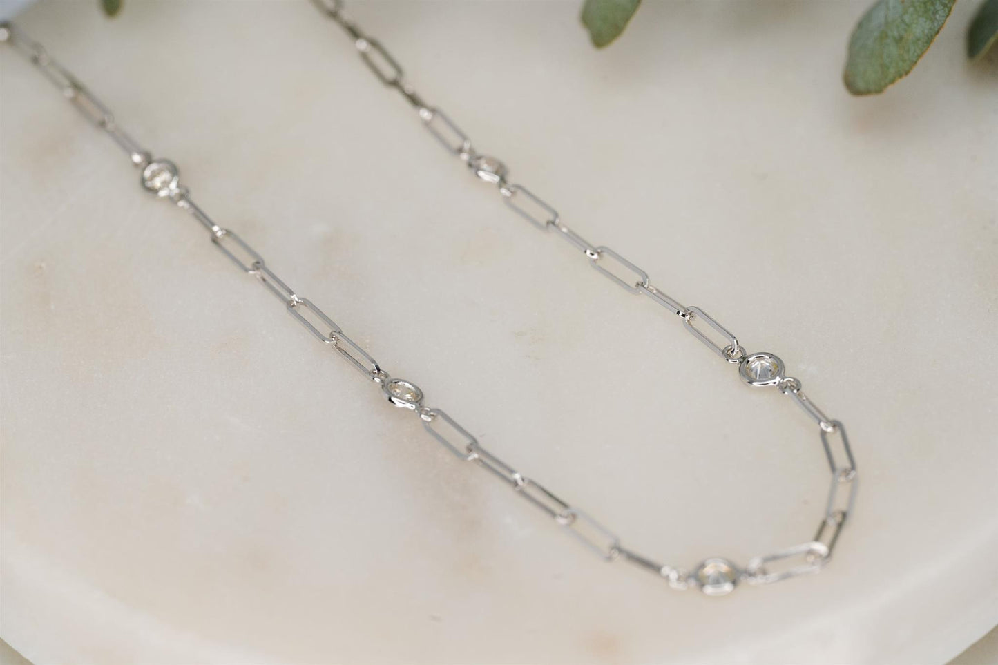 14K White Gold Diamond Paperclip Necklace